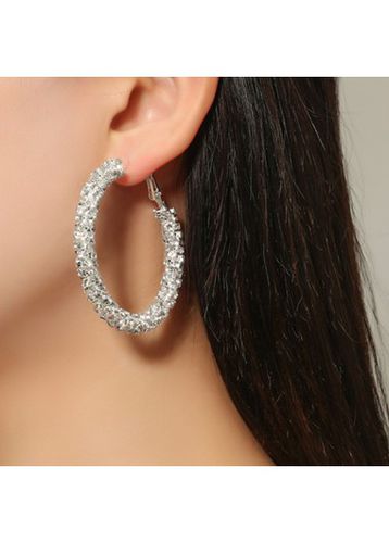 Silvery White Round Rhinestone Alloy Earrings - unsigned - Modalova