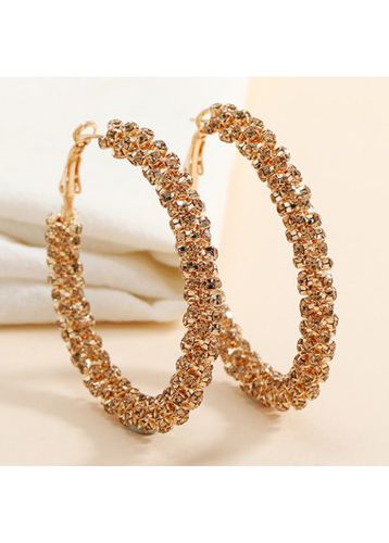 Gold Round Alloy Detail Rhinestone Earrings - unsigned - Modalova