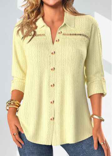 Light Yellow Lace Long Sleeve Shirt Collar Blouse - unsigned - Modalova