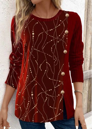 Wine Red Hot Stamping Long Sleeve T Shirt - unsigned - Modalova