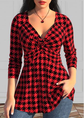 Red Twist Geometric Print Long Sleeve T Shirt - unsigned - Modalova
