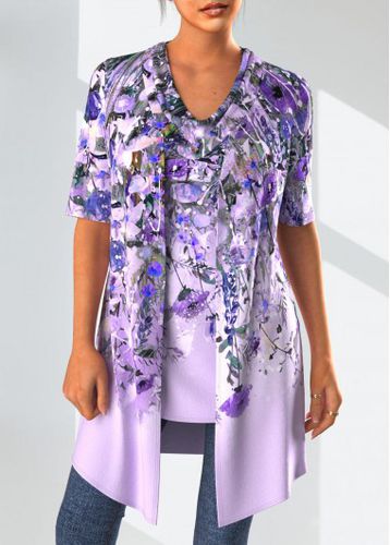 Light Purple Floral Print Tank Top and Lightweight Cardigan - unsigned - Modalova