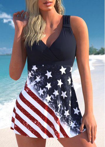 Ruched American Flag Print Multi Color Swimdress Top - unsigned - Modalova