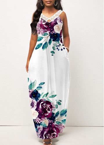 White Pocket Floral Print Maxi Dress - unsigned - Modalova