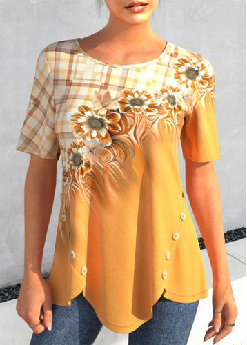 Thanksgiving Day Ginger Button Sunflower Print T Shirt - unsigned - Modalova