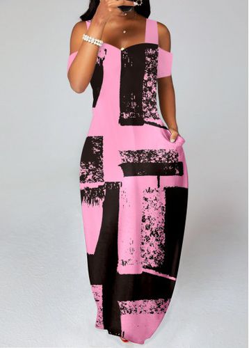 Pink Pocket Graffiti Print O Shape Maxi Dress - unsigned - Modalova