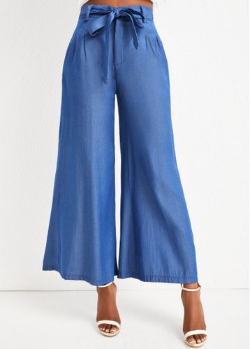 Denim Blue Bowknot Zipper Fly High Waisted Jeans - unsigned - Modalova