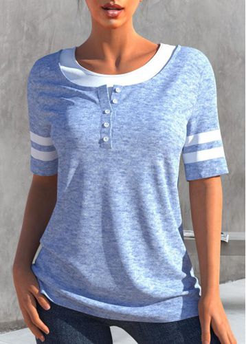 Light Blue Button Short Sleeve T Shirt - unsigned - Modalova