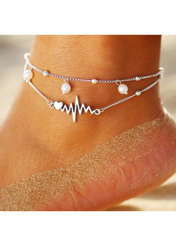 Silvery Detail White Pearl Design Anklet - unsigned - Modalova