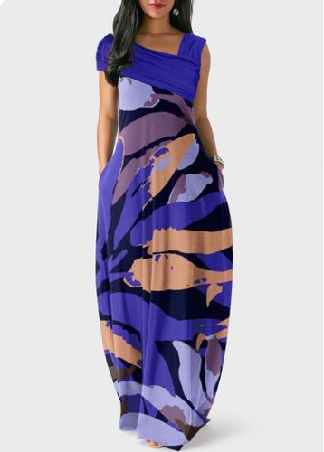 Purple Ruched Leaf Print Maxi Dress - unsigned - Modalova