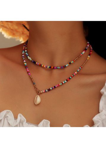 Plastic Detail Multi Color Asymmetrical Necklace - unsigned - Modalova