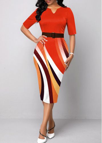 Orange Geometric Print Short Sleeve Bodycon Dress - unsigned - Modalova