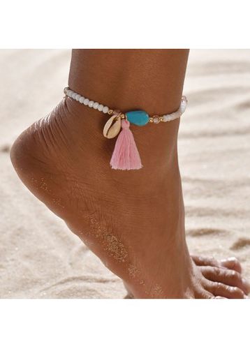 White Asymmetrical Beads Detail Tassel Anklet - unsigned - Modalova