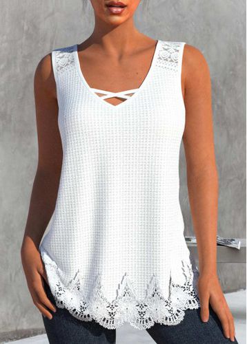 White Lace V Neck Tank Top - unsigned - Modalova