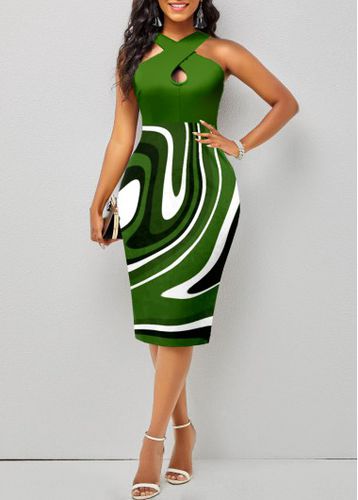 Green Criss Cross Geometric Print Bodycon Dress - unsigned - Modalova