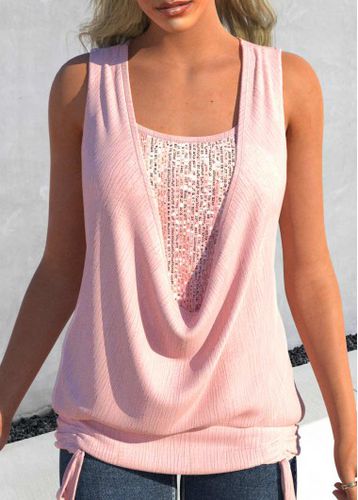 Light Pink Sequin Draped Neck Tank Top - unsigned - Modalova