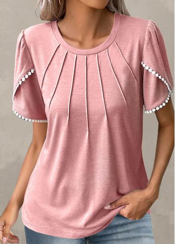Light Pink Patchwork Short Sleeve T Shirt - unsigned - Modalova