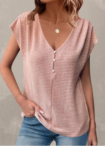 Dusty Pink Button Short Sleeve T Shirt - unsigned - Modalova