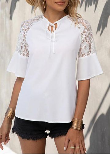 White Patchwork Half Sleeve Round Neck T Shirt - unsigned - Modalova