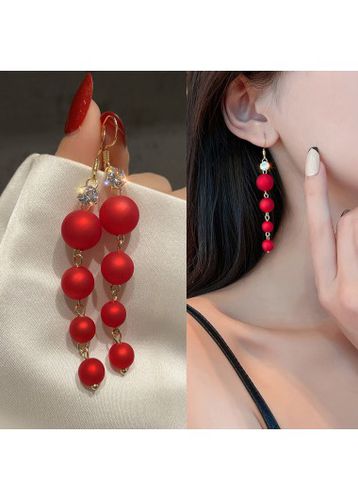 Red Pearl Golden Metal Rhinestone Earrings - unsigned - Modalova