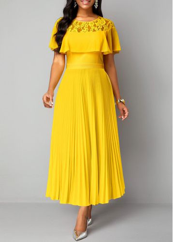 Yellow Lace Short Sleeve Round Neck Maxi Dress - unsigned - Modalova