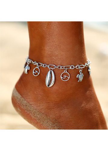 Silver Starfish and Turtle Chain Anklet - unsigned - Modalova