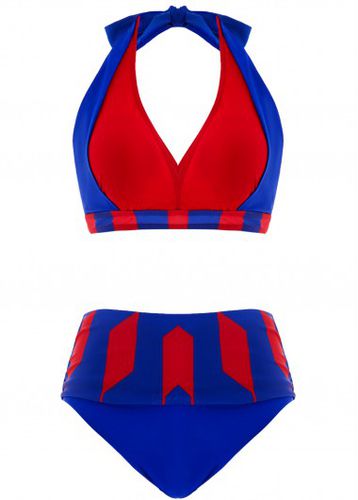 Royal Blue High Waisted Geometric Print Bikini Set - unsigned - Modalova