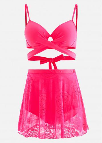 Hot Pink Lace Stitching High Waist Bikini Set - unsigned - Modalova