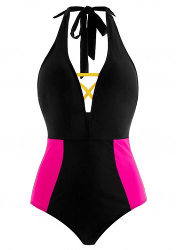 Black Contrast Cross Strap One Piece Swimwear - unsigned - Modalova