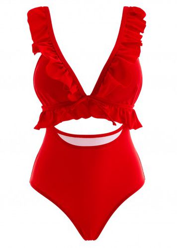 Red Flounce Cutout One Piece Swimwear - unsigned - Modalova