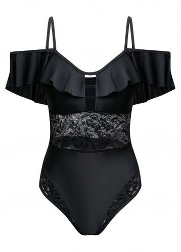 Lace Black Spaghetti Strap One Piece Swimwear - unsigned - Modalova