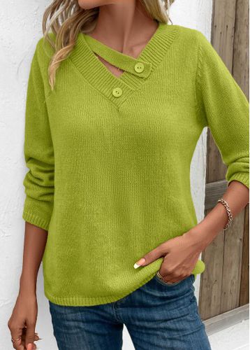 Avocado Green Long Sleeve Asymmetrical Neck Sweater - unsigned - Modalova