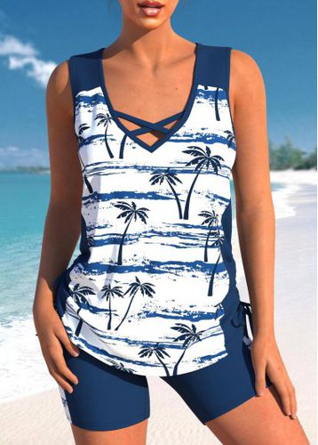 High Waisted Plus Size Criss Cross Navy Tankini Set - unsigned - Modalova