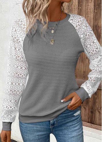 Dark Grey Patchwork Long Sleeve Round Neck Sweatshirt - unsigned - Modalova