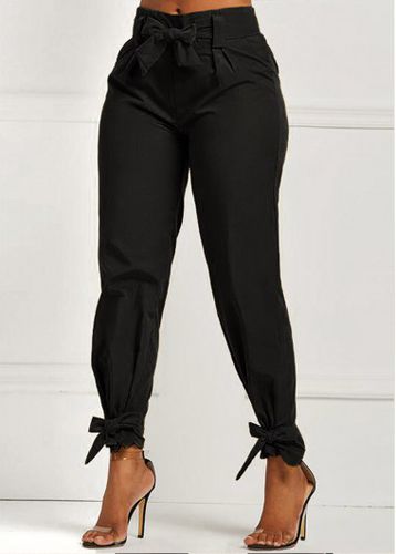 Black Belted Elastic Mid Waisted Pants - unsigned - Modalova