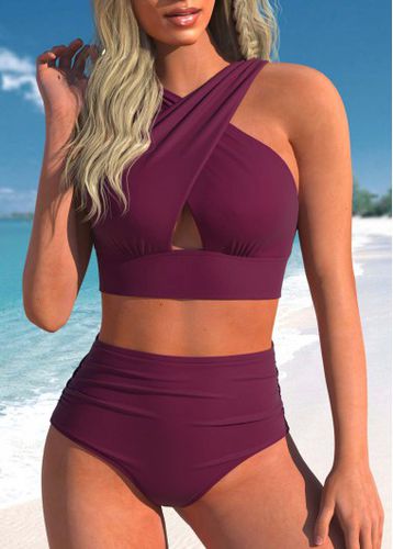 Surplice High Waisted Dark Reddish Purple Bikini Set - unsigned - Modalova