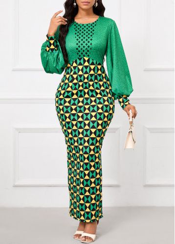 Green Patchwork Geometric Print Maxi Bodycon Dress - unsigned - Modalova