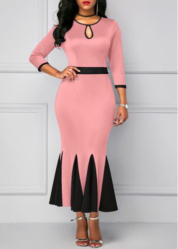 Pink Cut Out Three Quarter Length Sleeve Dress - unsigned - Modalova