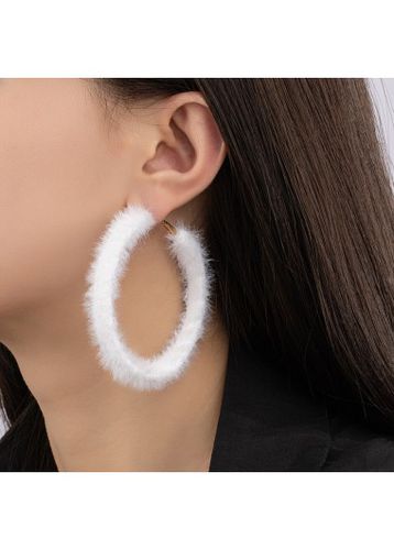 White Round Alloy Gold Plush Earrings - unsigned - Modalova