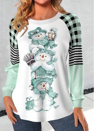 Mint Green Patchwork Snowman Print Christmas Sweatshirt - unsigned - Modalova