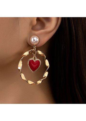 Gold Red Heart Alloy Geometric Earrings - unsigned - Modalova