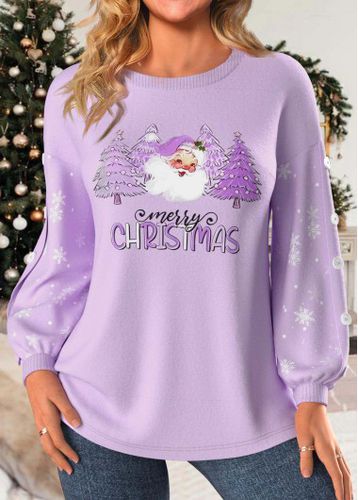 Light Purple Button Christmas Print Long Sleeve Sweatshirt - unsigned - Modalova