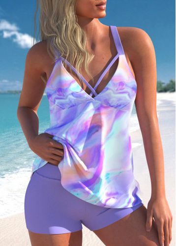 Criss Cross Mid Waisted Ombre Light Purple Tankini Set - unsigned - Modalova