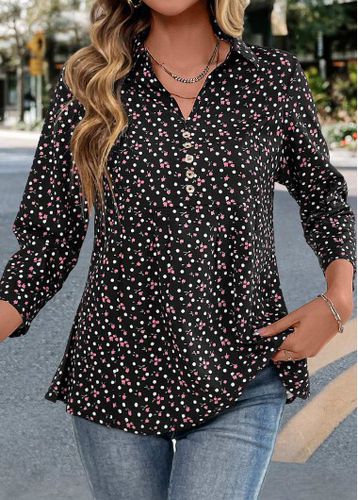 Black Friday Button Ditsy Floral Print Long Sleeve Blouse - unsigned - Modalova