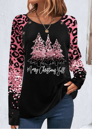 Pink Button Christmas Tree Print Long Sleeve Sweatshirt - unsigned - Modalova