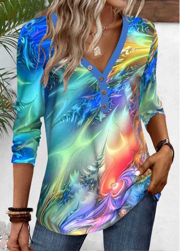 Multi Color Button Dazzle Colorful Print T Shirt - unsigned - Modalova