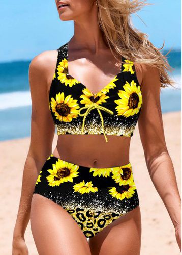 Bowknot Floral Print Yellow Bikini Set - unsigned - Modalova