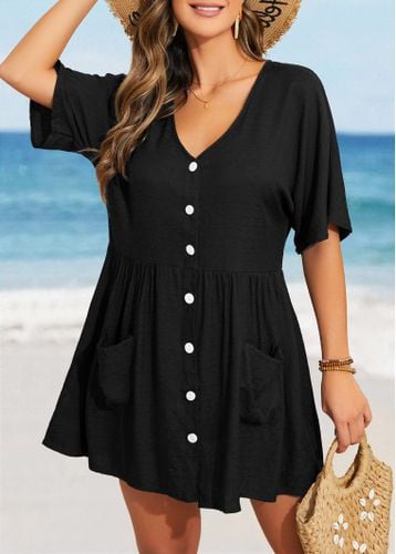 Button Black V Neck Cover Up - unsigned - Modalova