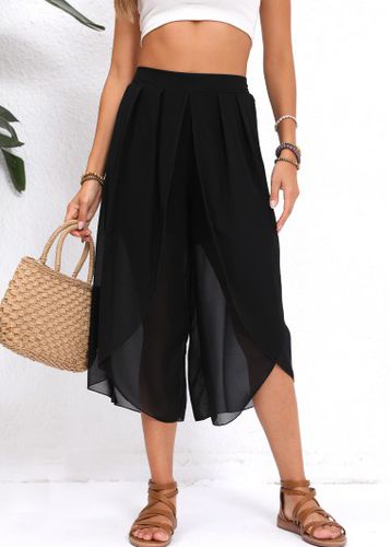 Black Split Elastic Waist High Waisted Pants - unsigned - Modalova