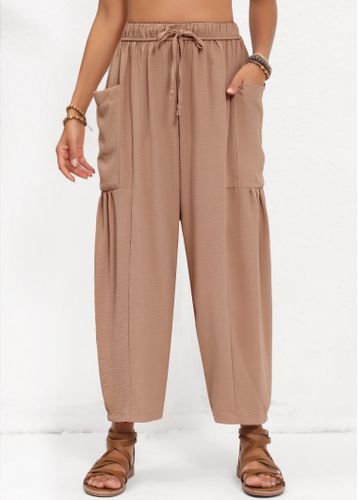 Light Coffee Pocket Elastic Waist High Waisted Pants - unsigned - Modalova